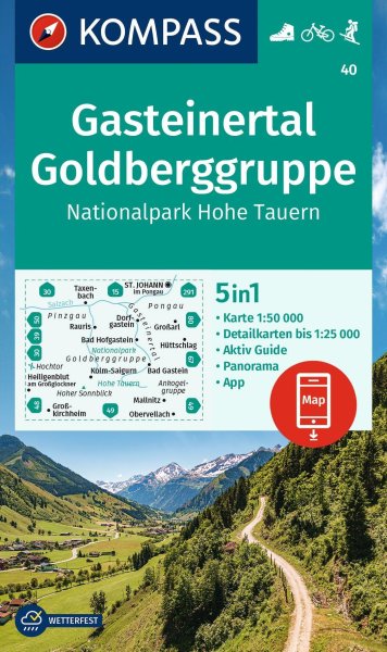 Buchcover: KOMPASS Wanderkarte 40 Gasteinertal, Goldberggruppe, Nationalpark Hohe Tauern 1:50.000