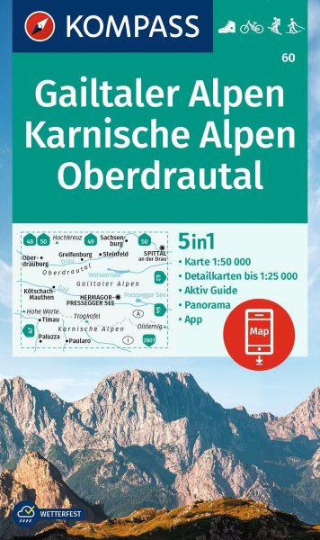 Buchcover: KOMPASS Wanderkarte 60 Gailtaler Alpen, Karnische Alpen, Oberdrautal 1:50.000