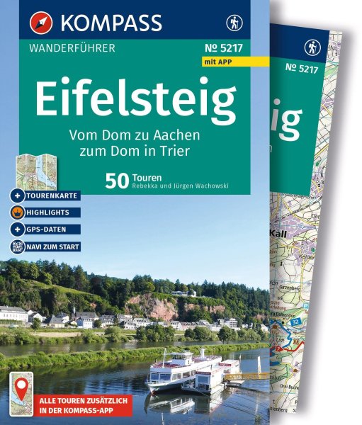 Buchcover: KOMPASS Wanderführer Eifelsteig, vom Dom zu Aachen zum Dom in Trier, 50 Touren mit Extra-Tourenkarte