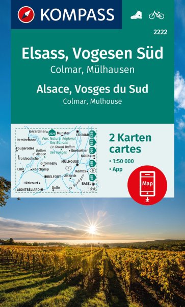 Buchcover: KOMPASS Wanderkarten-Set 2222 Elsass, Vogesen Süd, Alsace, Vosges du Sud, Colmar, Mülhausen, Mulhouse (2 Karten) 1:50.000 Buchcover: KOMPASS Wanderkarten-Set 2222 Elsass, Vogesen Süd, Alsace, Vosges du Sud, Colmar, Mülhausen, Mulhouse (2 Karten) 1:50.000